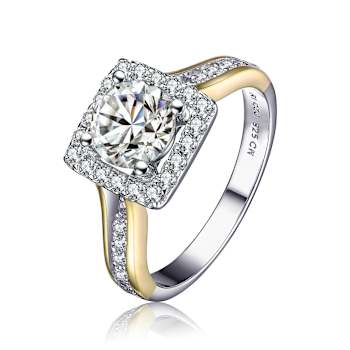 CZ Halo Ring In Two-Tone Sterling Silver 1.78ctw