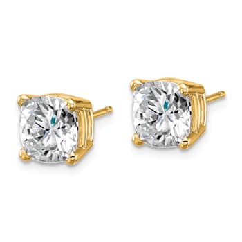 14K Yellow Gold 4ct. 7.5mm Cushion G H I True Light Moissanite Earrings