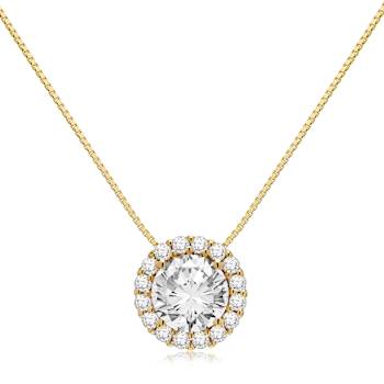 14K Yellow Gold Necklace Round HaloCubic Zirconia Solitaire1.25CTW 18
Inch .60mm Box Link Chain