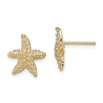 14k Yellow Gold Textured Starfish Stud Earrings