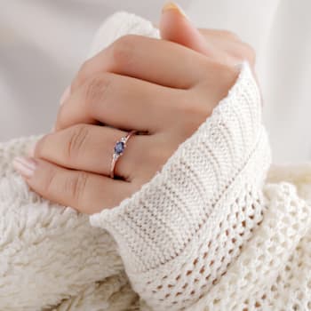 Blue Lab Created Alexandrite and White Sapphire 14K Rose Gold Over
Sterling Silver Dainty Ring