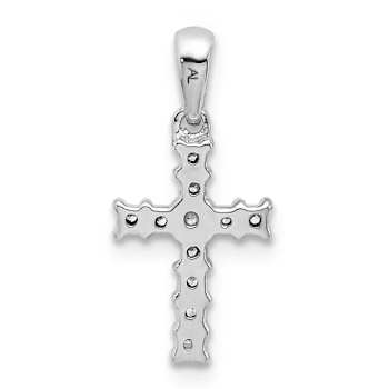 Rhodium Over 10k White Gold Accent Diamond Latin Cross Pendant