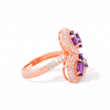 6x4mm Oval Amethyst and White CZ 18K Rose Gold Over Sterling Silver
Ring, 1.50ctw