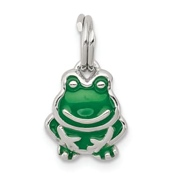 Rhodium Over Sterling Silver Green Enameled Frog Charm
