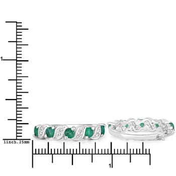 Green Emerald and White Topaz Sterling Silver Hoop Earrings