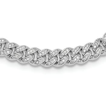 Rhodium Over Sterling Silver Micro Pave Cubic Zirconia 6mm Curb Link 18
Inch Necklace