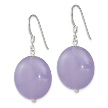 Sterling Silver Polished Lavender Jadeite Circle Dangle Earrings