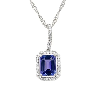 Rhodium Over Sterling Silver Rectangular Octagonal Tanzanite and Cubic
Zirconia Pendant 2.17ctw