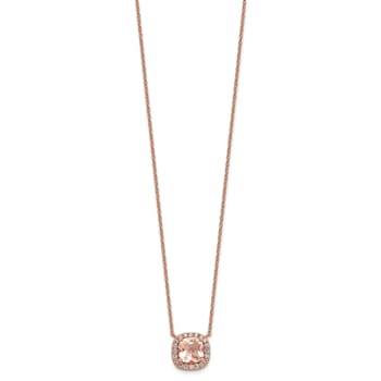 14K Rose Gold Over Sterling Silver Cubic Zirconia and Pink Glass Necklace