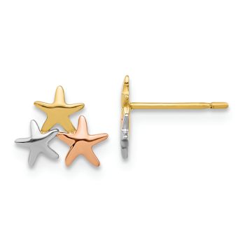 14k Yellow Gold and Rhodium Over 14k Yellow Gold Polished 8.6mm Stars
Stud Earrings