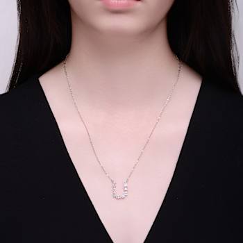 Initial U Mixed Cut CZ Pendant Necklace In Sterling Silver 18 Inch