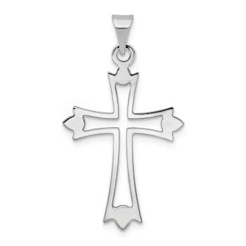 Rhodium Over 14k White Gold Budded Cross Pendant