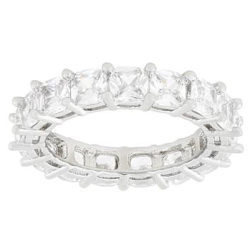 Set Of 5 CZ Eternity Band Rings In Rhodium Over Brass