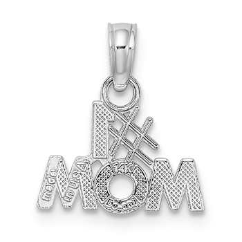Rhodium Over 14k White Gold Textured Number 1 MOM Charm