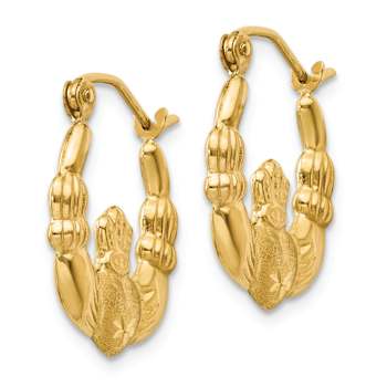 14k Yellow Gold Polished, Satin and Diamond-Cut 3/8" Claddagh Hoop Earrings