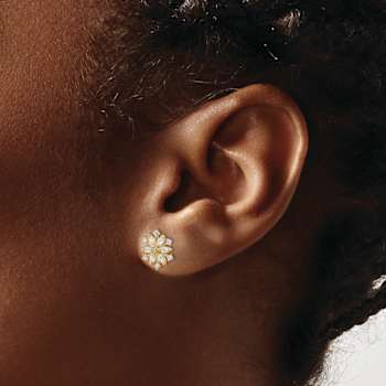 14k Yellow Gold Polished Cubic Zirconia 8.8mm Snowflake Stud Earrings