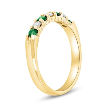 0.35ctw Emerald and Diamond Wedding Band Ring in 14k Yellow Gold