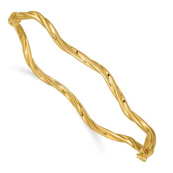 14k Yellow Gold Polished 3mm Twisted Hinged Bangle Bracelet