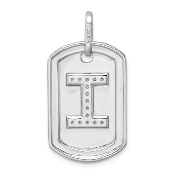 Rhodium Over 14k White Gold Diamond Initial I Dog Tag Charm