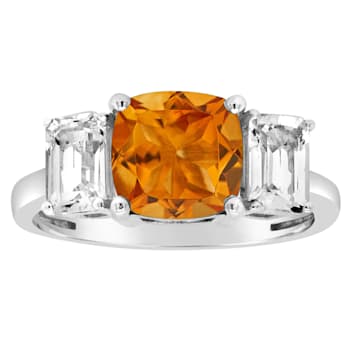 8mm Square Cushion Citrine And White Topaz Rhodium Over Sterling Silver Ring