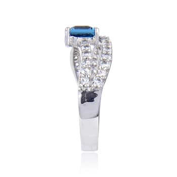 Square Blue Topaz with White Topaz Accents Sterling Silver Ring, 1.41ctw