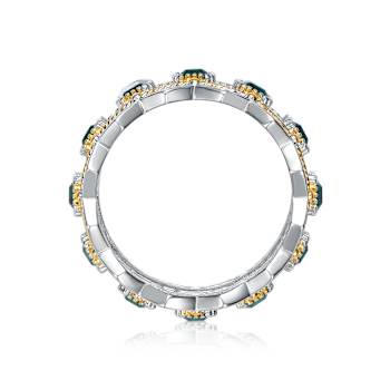 Emerald Color CZ Baguette Cocktail Ring In 14K White Gold Over Brass