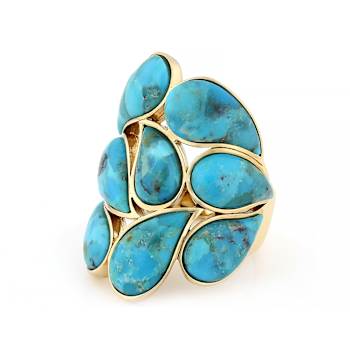 Turquoise Pear Large Ring In 18K Gold Over Sterling Silver