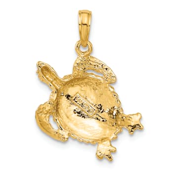 14k Yellow Gold Solid Polished and Textured Open-Backed Turtle Pendant