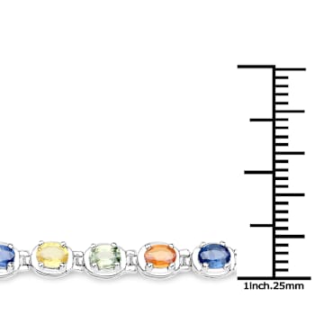 Yellow Blue Green Sapphire Rhodium Over Sterling Silver Tennis Bracelet 5.4ctw