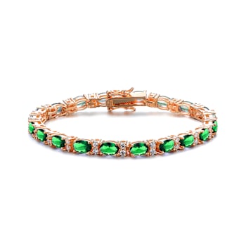 Emerald Color CZ Tennis Bracelet In 18K Rose Gold Over Sterling Silver
