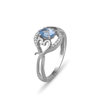 Sky Blue Topaz Ring With White Diamond Sterling Silver Ring 0.56ct