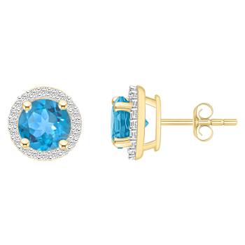6mm Round Blue Topaz And Created White Sapphire 10k Yellow Gold Halo
Stud Earrings