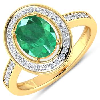 1.75ctw Green Emerald and Diamond 14K Yellow Gold Halo Ring