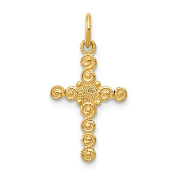14k Yellow Gold Small Polished and Textured Cross Charm