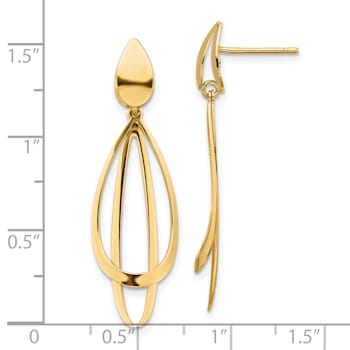 14K Yellow Gold Polished and Brushed Post Dangle Earrings
