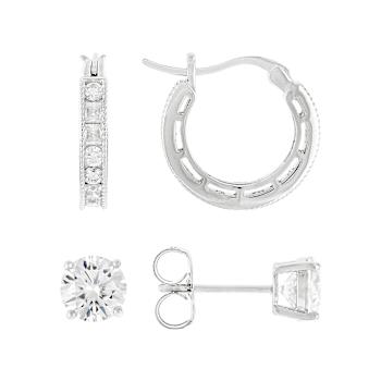 Classic Moissanite Hoop And Stud Earring Set In White Metal