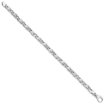 Rhodium Over 14k White Gold 5.4mm Hand Polished and Satin Fancy S-Link Bracelet