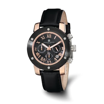 Charles Hubert Rose IP-plated Stainless Steel Black Dial Chronograph Watch