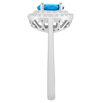 7mm Round Swiss Blue Topaz And White Topaz Accents Rhodium Over Sterling
Silver Double Halo Ring