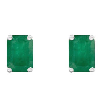 6x4mm Emerald Cut Emerald 14k White Gold Stud Earrings