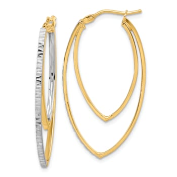 14k Yellow Gold and Rhodium Over 14k Yellow Gold Polished Diamond-Cut 1
7/16" V Shape Hoop Earrings