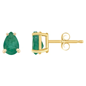 6x4mm Pear Shape Emerald 14k Yellow Gold Stud Earrings