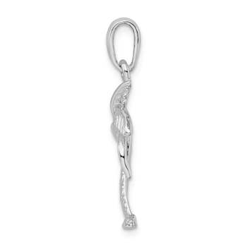 Rhodium Over Sterling Silver Palm Tree with Textured Trunk Pendant