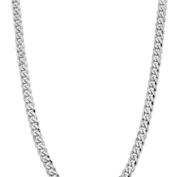 Rhodium Over 14k White Gold 8mm Solid Flat Beveled Curb 22 Inch Chain