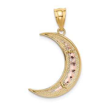 14K Tri-color Gold Diamond-Cut Moon Pendant