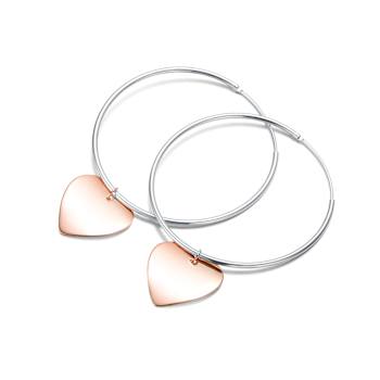 Two-Tone Heart Dangle Hoop Earrings In Sterling Silver And 18K Rose Gold
Over Sterling Silver