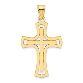 14k Yellow Gold Polished Double Cross Pendant
