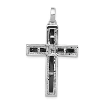 Rhodium Over 14K White Gold 1/3ct. Diamond and Onyx Cross Pendant