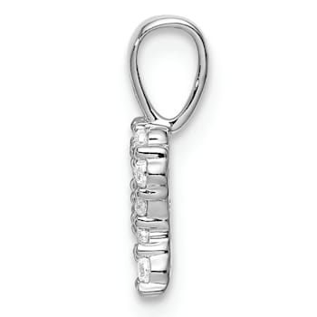 Rhodium Over 14K White Gold Lab Grown Diamond Letter R Initial Pendant