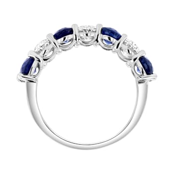 Oval Sapphire and Diamond 14k White Gold Band Ring 2.90ctw